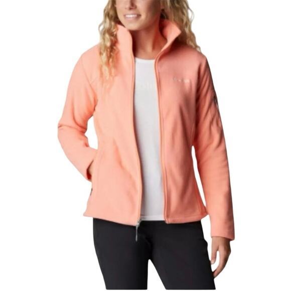 EUC‎ Columbia Women Medium Fast Track Full Zip Up Fleece Neon Orange Coral Reef - Picture 3 of 14